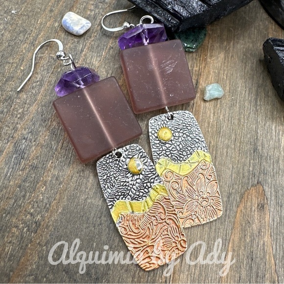 Ultra long chunky ametrine dangle earrings - Picture 1 of 1